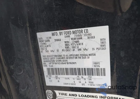 2010 Ford F-150 Fx4/Harley-Davidson/King Ranch/Lariat/Platinum/Xl/Xlt z USA, uszkodzony, nr VIN 1FTFW1EV9AFB16301